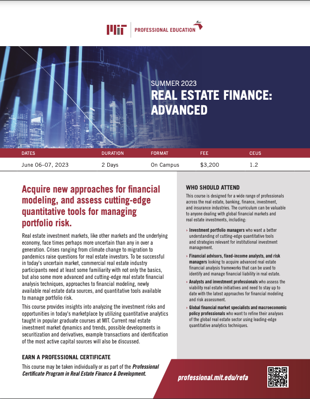 Advanced Real Estate Finance Professional Education